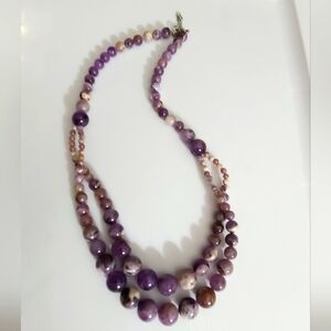 Amethyst graduated beaded necklace ARTISAN beautiful silver tone clasp 22.5" vtg